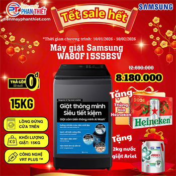 Máy giặt Samsung Inverter 15 kg WA80F15S5CSV Mẫu mới